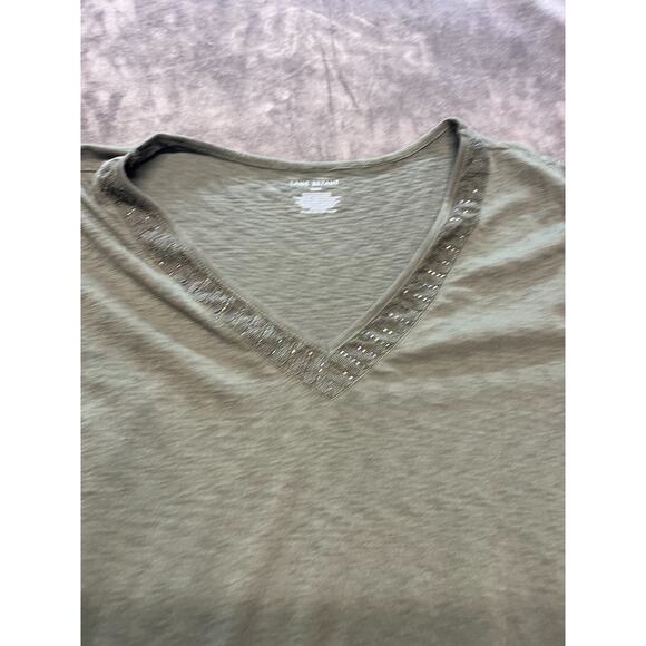 Lane Bryant 22/24‎ V Neck T-Shirt Olive Green Embroidered collar - Picture 5 of 6